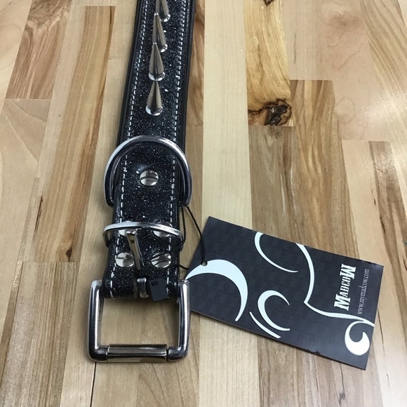 Mad Cow genuine leather Punk Rock dog collar handmade black dark silver studs - Picture 9 of 14